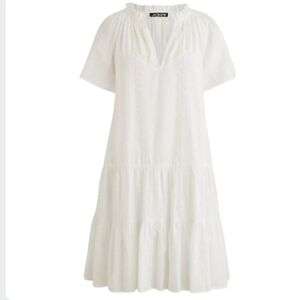 ❌J.Crew White Cotton Tiered Mini Dress Ruffle V-Neck NWT Size S